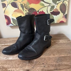 J. CREW Black Pebbled Leather Ankle Boot Moto Biker 9